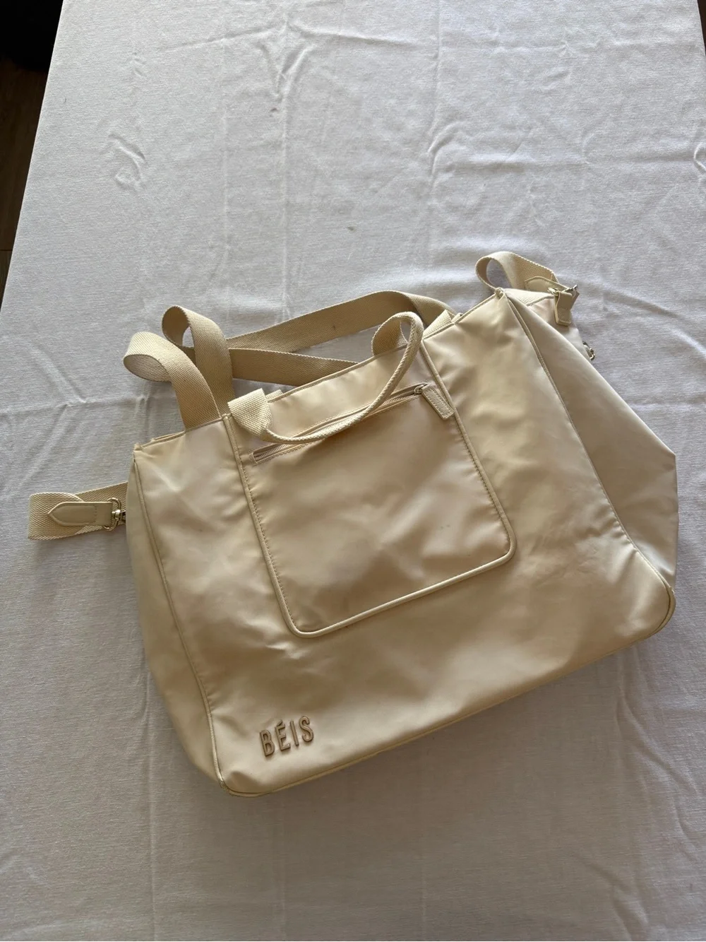 BEIS Cream Nylon Tote with Detachable Shoulder Strap